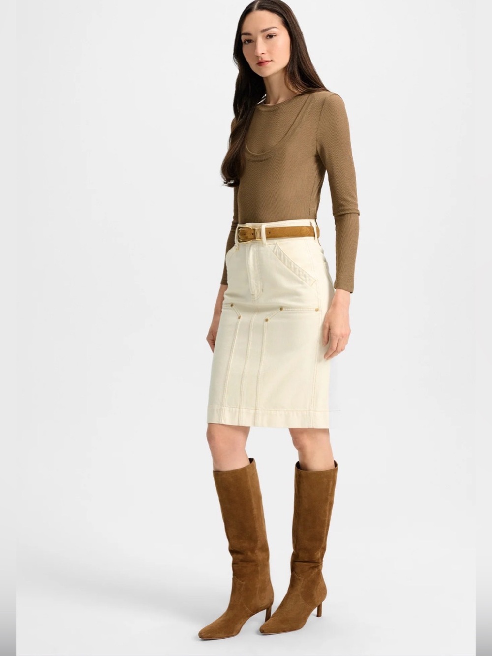 Veronica Beard Ivory Pencil Skirt with Rivet Detail